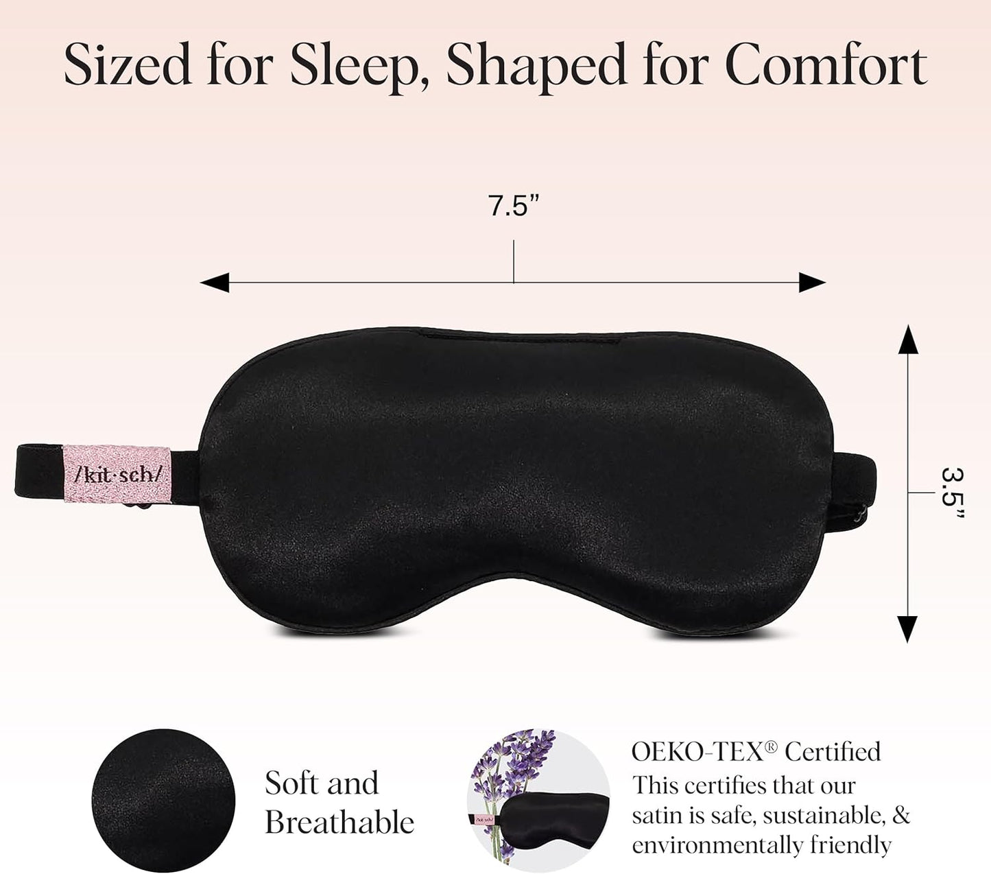 Kitsch Contour Pillow Eye Mask – Softer Than Silk Eye Masks for Sleep, Blindfold Sleep Masks for Women & Men, No Eye Pressure, Lightweight, Eye Care, Travel Essentials - Charcoal