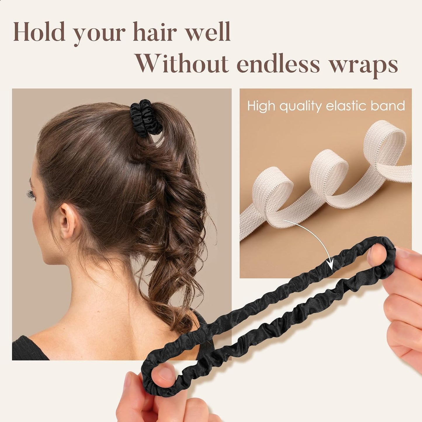 LULUSILK Silk Scrunchies for Hair Sleep, 100% Real Mulberry Silk, No Damage Hair Ties for Women and Girls, Classic Black, Pack of 3