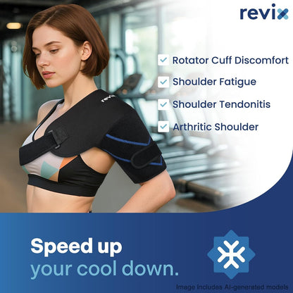 REVIX Large Shoulder Ice Pack Wrap, 2 Gel Packs+1 Shoulder Brace for Rotator Cuff and Arm, Reusable Gel Cold Therapy Wrap for Discomfort Relief & Muscle Relaxation, Easy to Wear & Remove