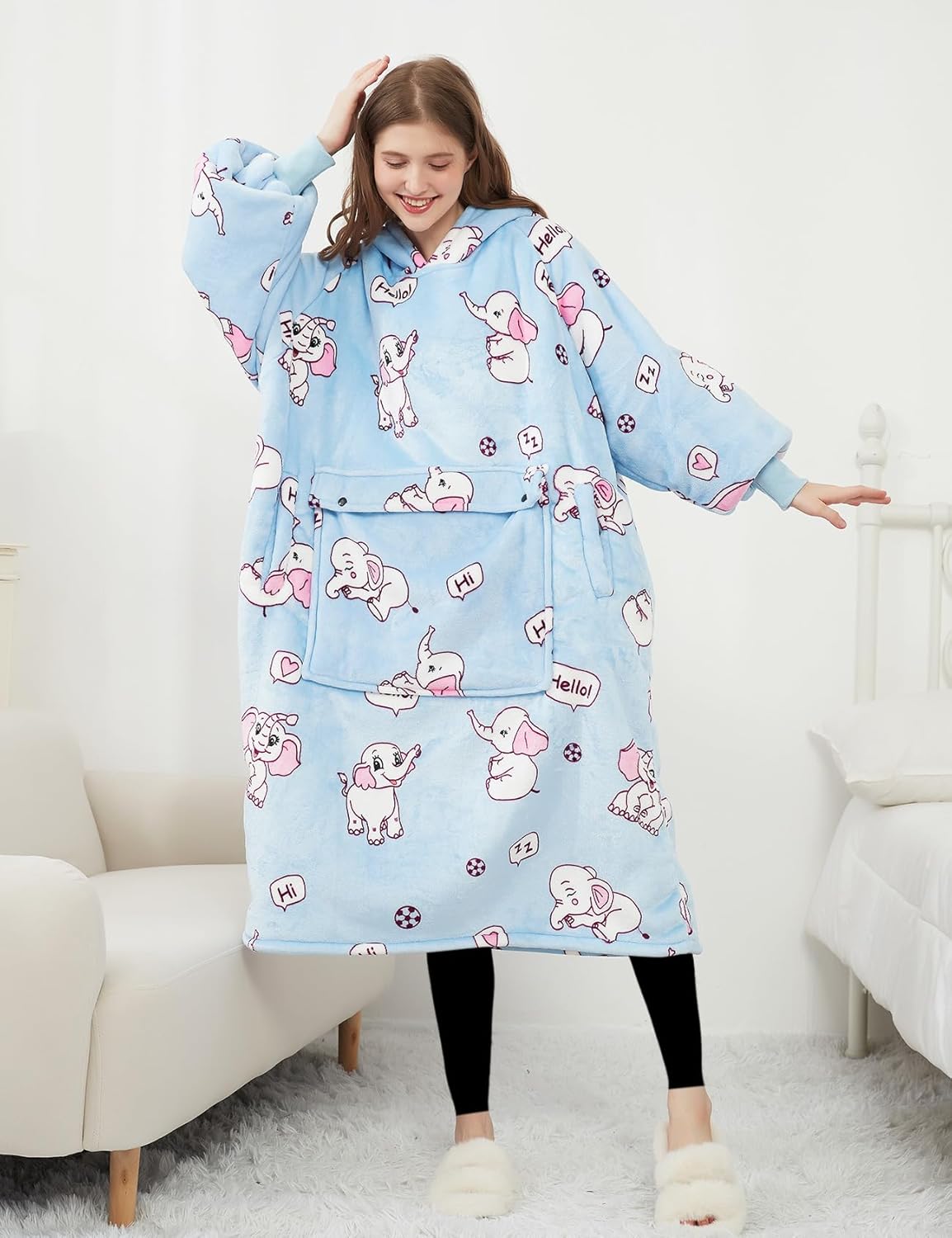 KFUBUO Wearable Blanket Hoodie for Adults Sherpa All Patterns Cat Oversized Sweatshirt Blanket with Pockets for Women