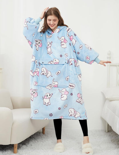 KFUBUO Wearable Blanket Hoodie for Adults Sherpa All Patterns Cat Oversized Sweatshirt Blanket with Pockets for Women