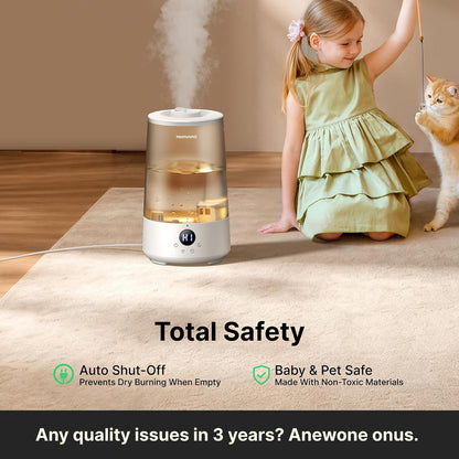 Homvana 3.6L Top-Fill Cool Mist Humidifiers for Bedroom, Large Room & Plants, 23dB Ultra-Quiet, Easy-to-Clean 2-in-1 Baby Humidifier & Oil Diffuser for Congestion Relief, Lasts Up to 4 Nights (Grey)