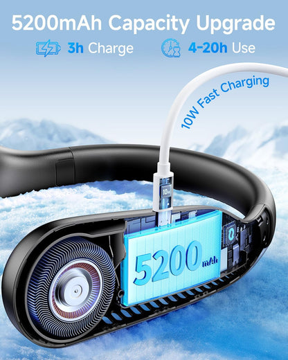 SWEETFULL Portable Neck Fan: 5200mAh Bladeless Personal Fan | 4 Speeds, 20H Max Runtime, No Hair Twist Quiet Wearable Fan for Travel | Birthday Gifts for Men Women Mom Dad
