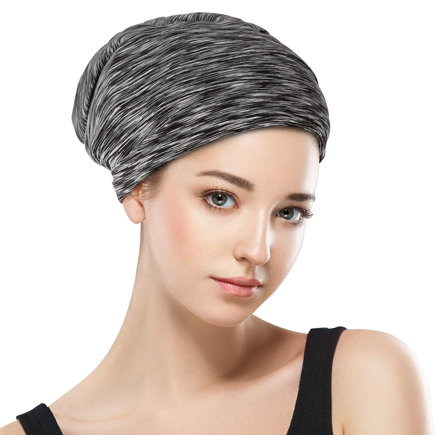 Silk Satin Lined Bonnet Sleep Cap - Adjustable Stay on All Night Hair Wrap Cover Slouchy Beanie for Curly Protection Women and Men Solid Black