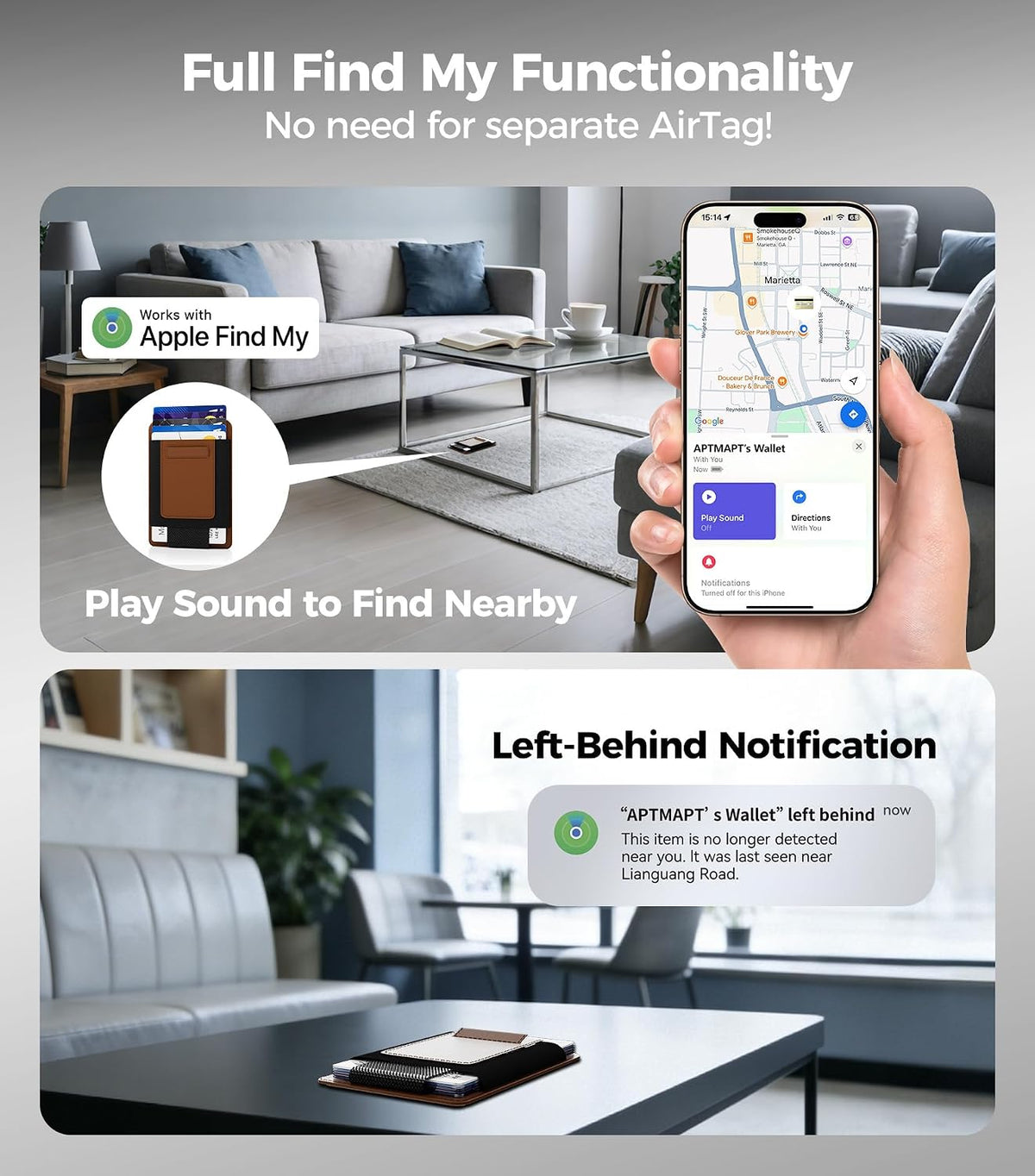 for MagSafe Wallet Works with Apple Find My, 5-Card RFID Holder with Pop-Up Strap, Strong Magnetic Wallet for iPhone 17/16/15/14/13/12 Pro Max Air Plus, Wireless Charging, Black