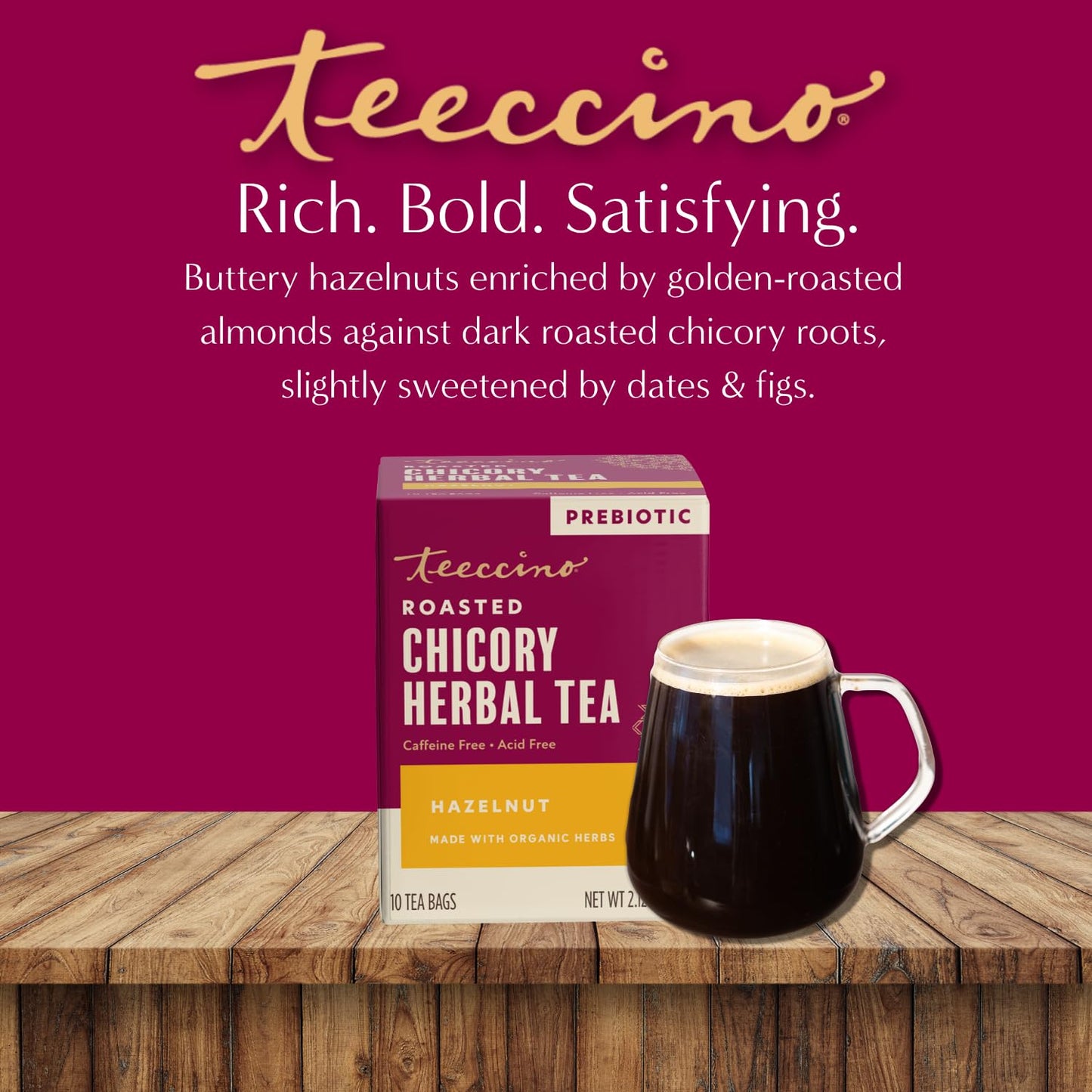 Teeccino Holiday Herbal Tea Sampler Assortment - Candy Cane, Gingerbread, Snickerdoodle - Caffeine-Free Holiday Dessert Teas with Prebiotic Chicory, 12 Tea Bags
