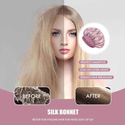 Satin Silk Bonnet for Sleeping, Double Layer Silk Sleep Cap for Men & Women, Soft Satin Lined Bonnet for Curly Hair