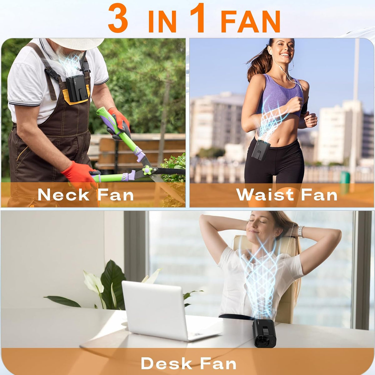 Awonoso 10000RPM Portable Waist Fan Clipped in Wearable Belt Personal Fan, 10000mAh Minimum Gear Endurance Up to 20 hours, 3 Speed Neck Fan, Desk Fans (Black) (Black)