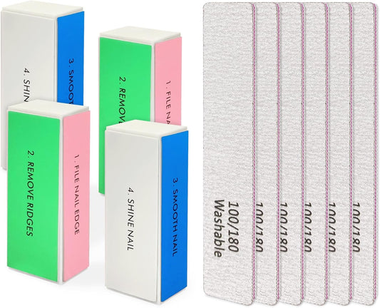 LNAUJS Professional Nail Files and Buffers Kit, Nail Sponge Buffer Blocks and 100/180 Grit Nail Files Set for Fingernail and Acrylic Nails