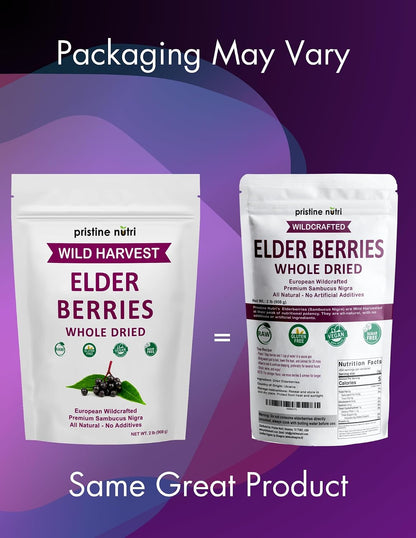 Elderberries Dried Bulk | Whole European Elderberry Dried, Wildcrafted All Natural | Non-GMO, Non-irradiated | Immunity Booster Antioxidants and Vitamins | Make Syrup, Tea| 2 lb (32 oz)