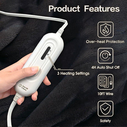 Tefici Heated Blanket Throw 50"x60", Ultra Soft 2-Layer Flannel Electric Blanket, for Home Office Sofa,3 Heat Settings, 4H Auto Off, ETL FCC Certified, Overheat Protection, Machine Washable, Camel