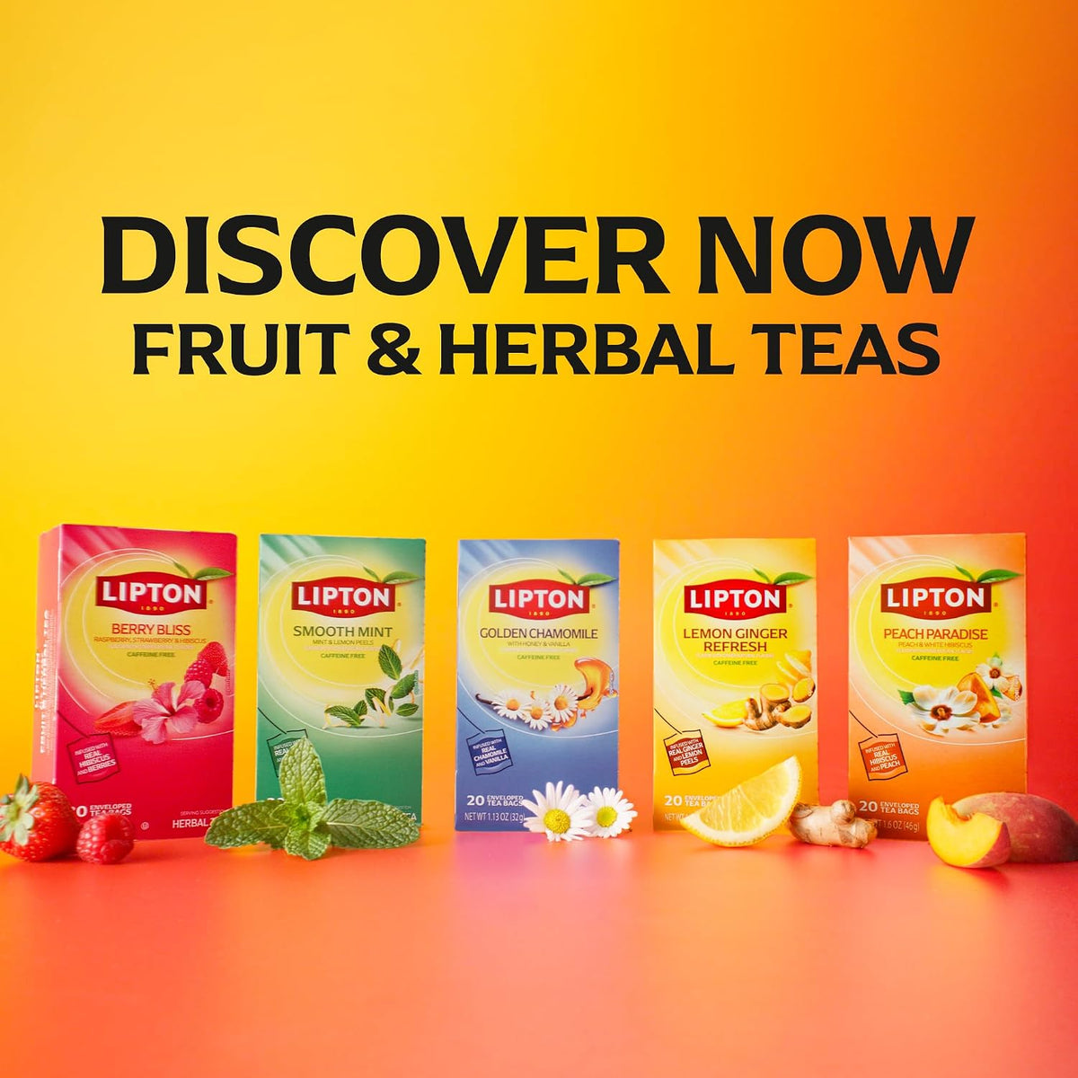 Lipton Peach Paradise Herbal Tea Bags, 80 Count (20 Count 4-Pack)