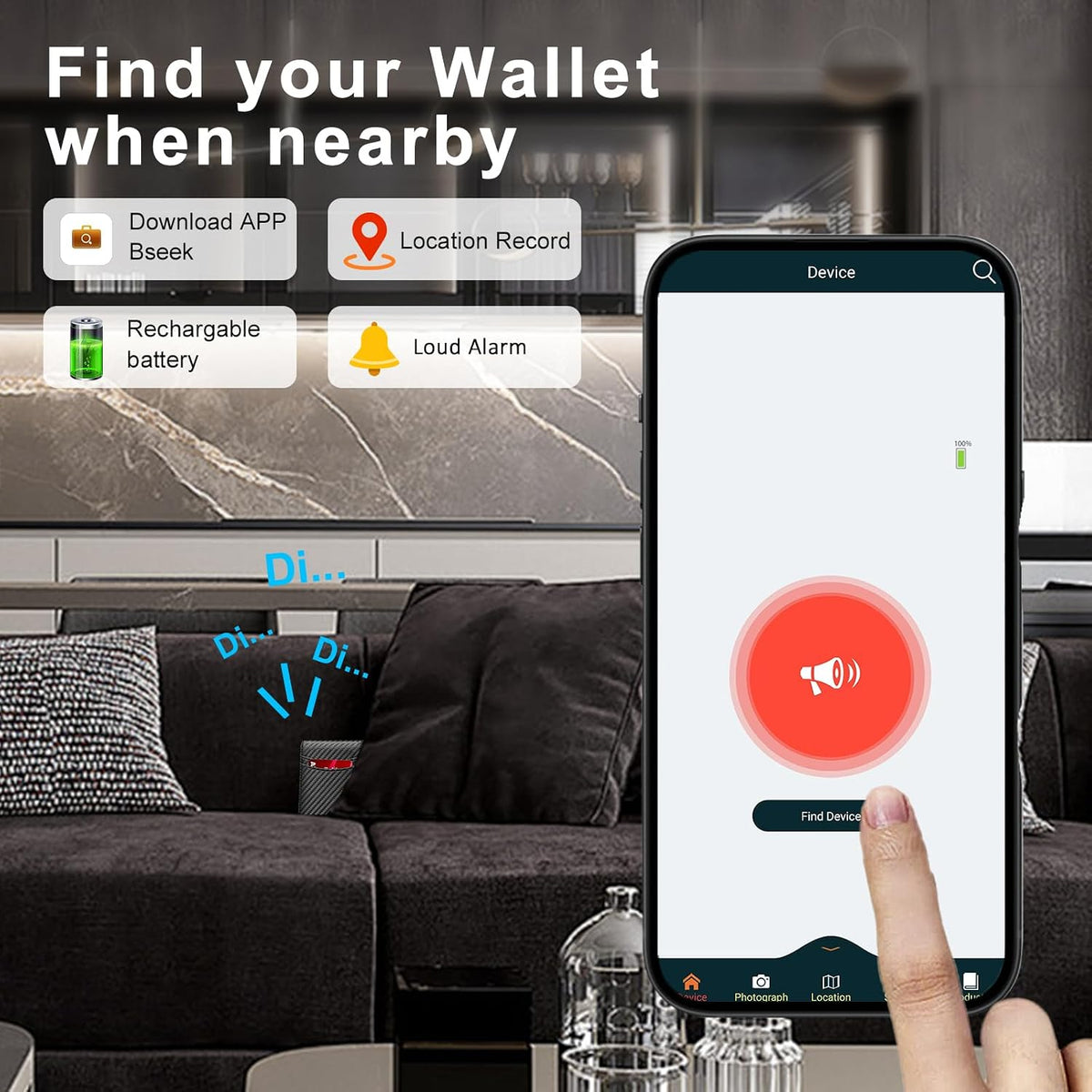 Mens Wallet Tracker Work for Anroid & iOS Device, Smart Wallet for Men WIth Tracker (Android & iOS, Carbon Black & Black)