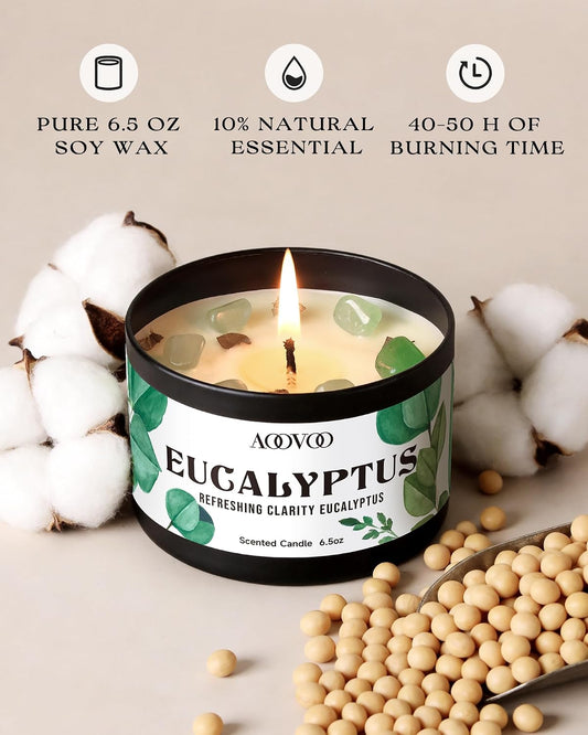 AOOVOO Sage Candle for Cleansing - 3 Wick 12oz Large Scented Candle with Crystals & Sage Leaves Inside, Soy Candles Non Toxic for Meditation Spiritual Gift, Aromatherapy Candle for Women Men