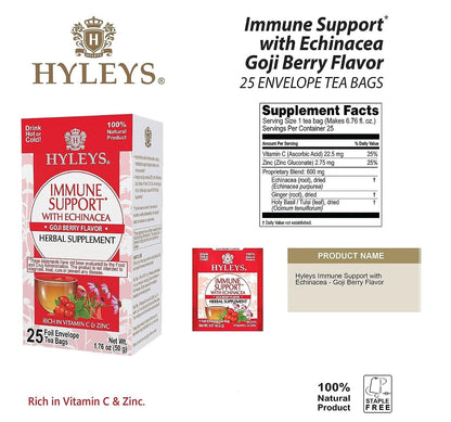 Hyleys Immunity Tea With Echinacea Goji Berry Flavor - 25 Tea Bags (1 Pack) - Support Your Immune System