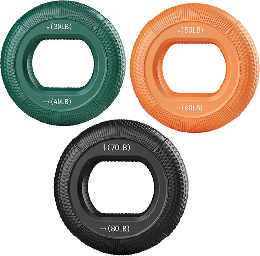Hand Strengthener Grip 3 in 1 Rubber Circle Finger Wrist Exercise Squeezer 20 30 40 50 60 70 80 Pounds