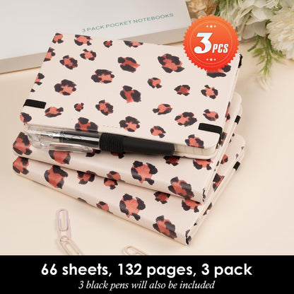 NIRMIRO (3 Pack) Pocket Notebook Small Journal with Pen, 3.7" x 5.7", A6 Mini Notebook for Women Men Work Writing, Hardcover Small Pocket Notepad with 100Gsm Premium Thick Lined Paper, Black Leather
