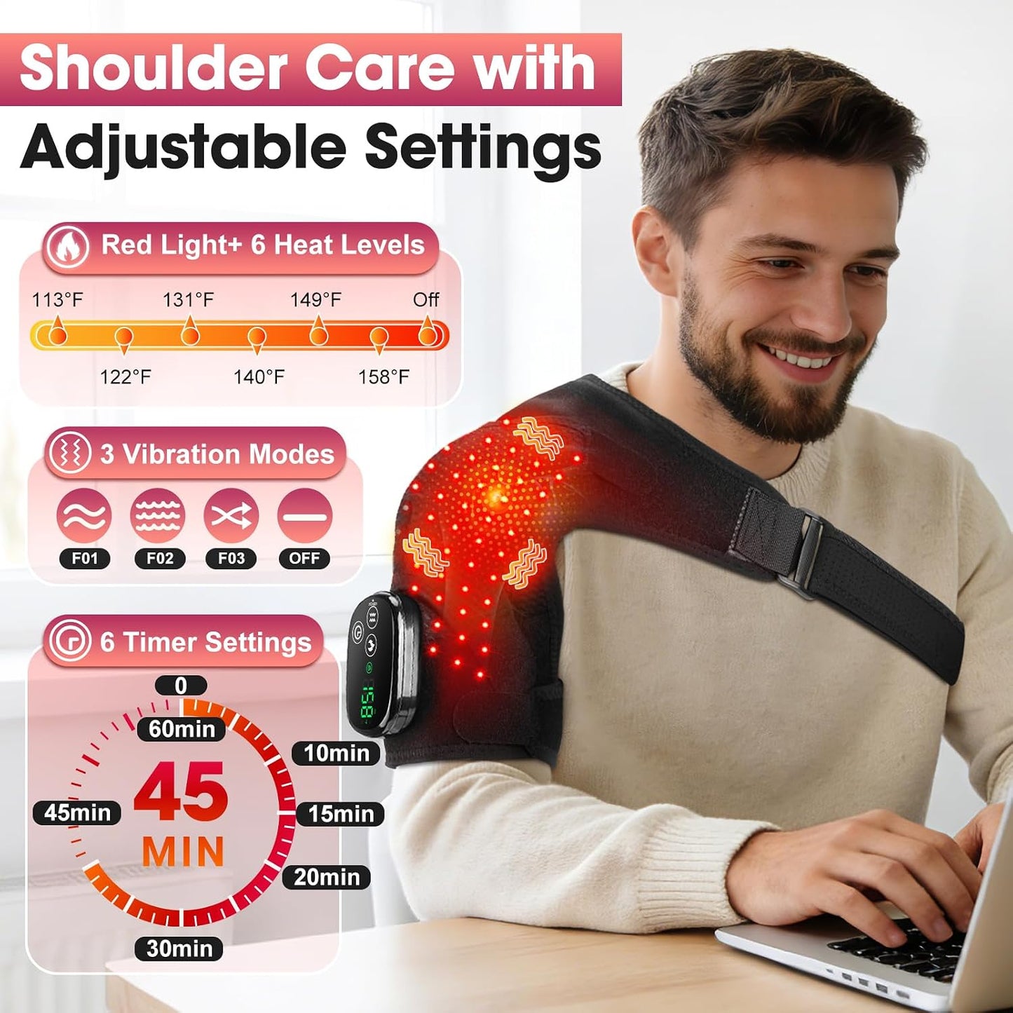 Cordless Shoulder Heating Pad with Massage, Heated Shoulder Wrap Massager for Pain Relief Deep Tissue, Rotator Cuff Heating Pad Frozen Shoulder