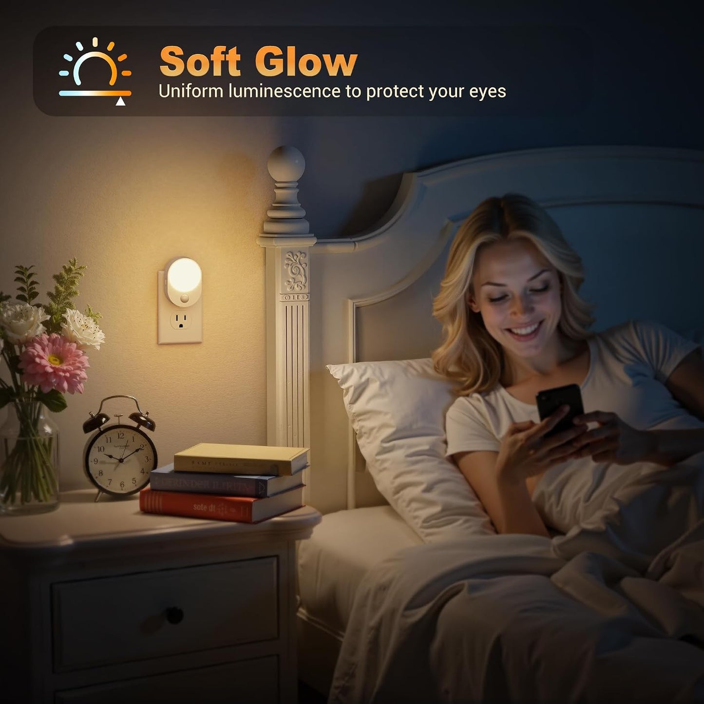 JandCase Night Light, Modern Night Lights Plug into Wall,2 Pack Dusk to Dawn Sensor Nightlight, Amber Brightness Adjustable Nightlight for Kids Bathroom Hallway Kitchen Bedroom Decor