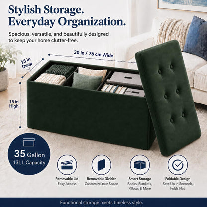 ALASDO Storage Ottoman Footrest Stool Small Ottoman with Storage Foldable Ottomans Foot Rest Footstool Bench for Living Room 17x13x13inches Grey