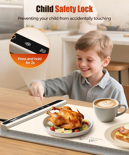 Food Warming Mat with Heat-Resistant Pad, 26X15 Inch, 6 Temperature & 6 Timer Settings, Child Lock Safety,Food Warmer Chafing Dishes for Buffet,Gatherings,Parties,Everyday Use