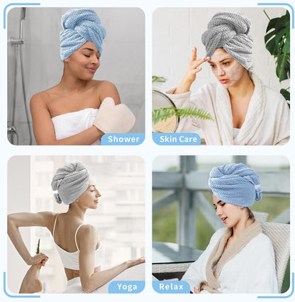 my novel things 2 Pack Extra Large Microfiber Hair Towel Wrap for Women, 37.4" x 26.4" Super Absorbent & Quick Dry with Elastic Strap for Curly Hair (Blue)
