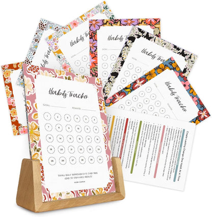 Habit Tracker Calendar - Made in USA, Designed by Local Artist, Motivational 30 day monthly challenge - Tool and gift for Productivity, Self-growth (Habit Tracker-Florals, U-Stand)