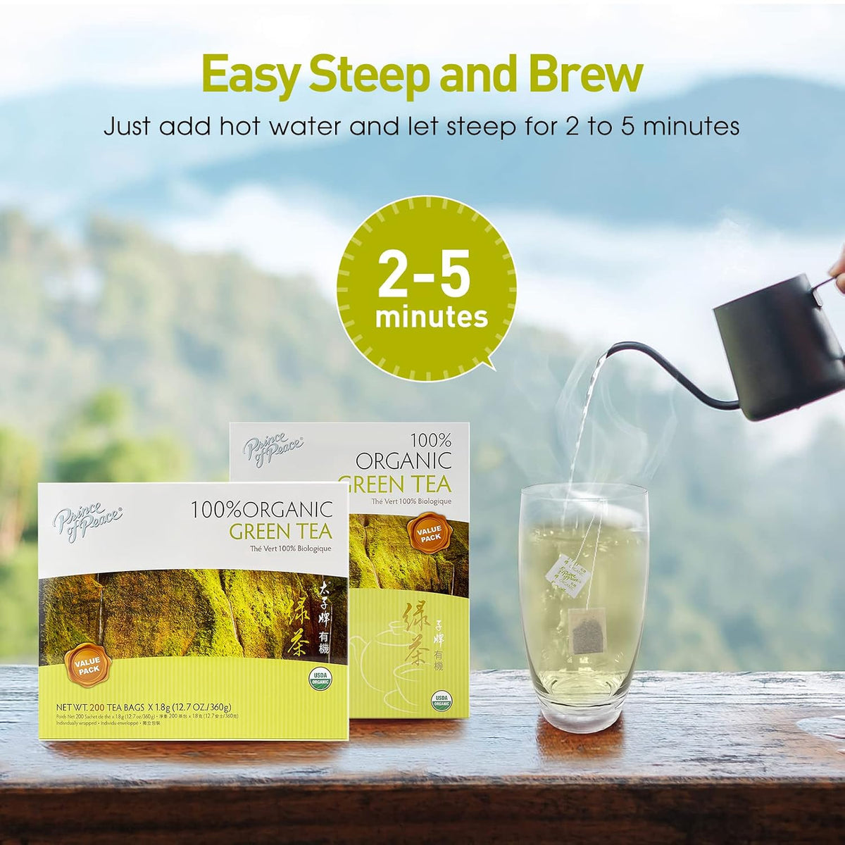 Prince of Peace 100% Organic Tea, BEST VALUE Family Size, 200 Tea Bags (Organic Green Tea)