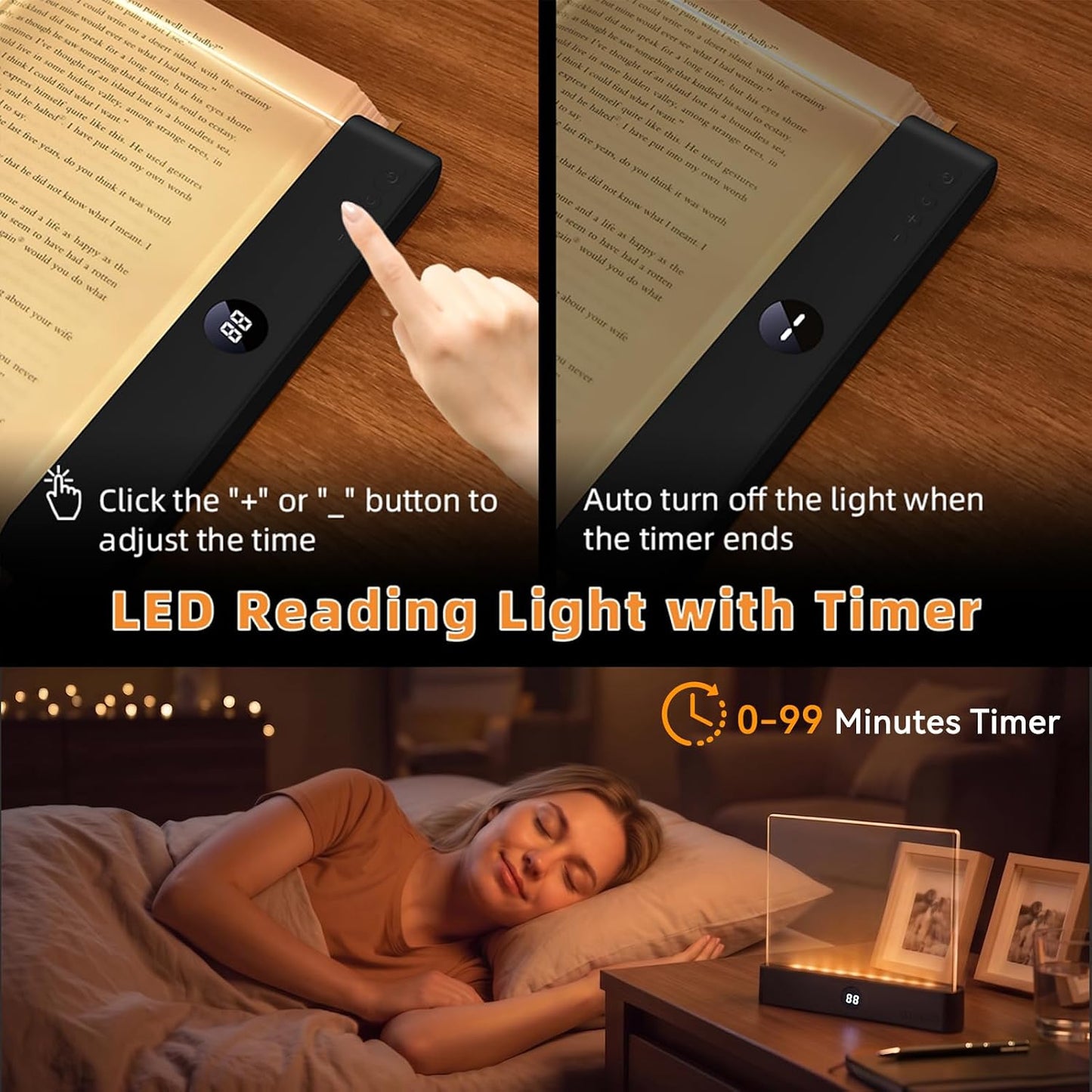 Book Light, Rechargeable Clear LED Flat Reading Light with 3 Colors & Timer, Dimmable Panel Plate Lamp Book Full Page Light for Reading in Bed at Night, Funny Gifts for Readers Kids Women Men (White)