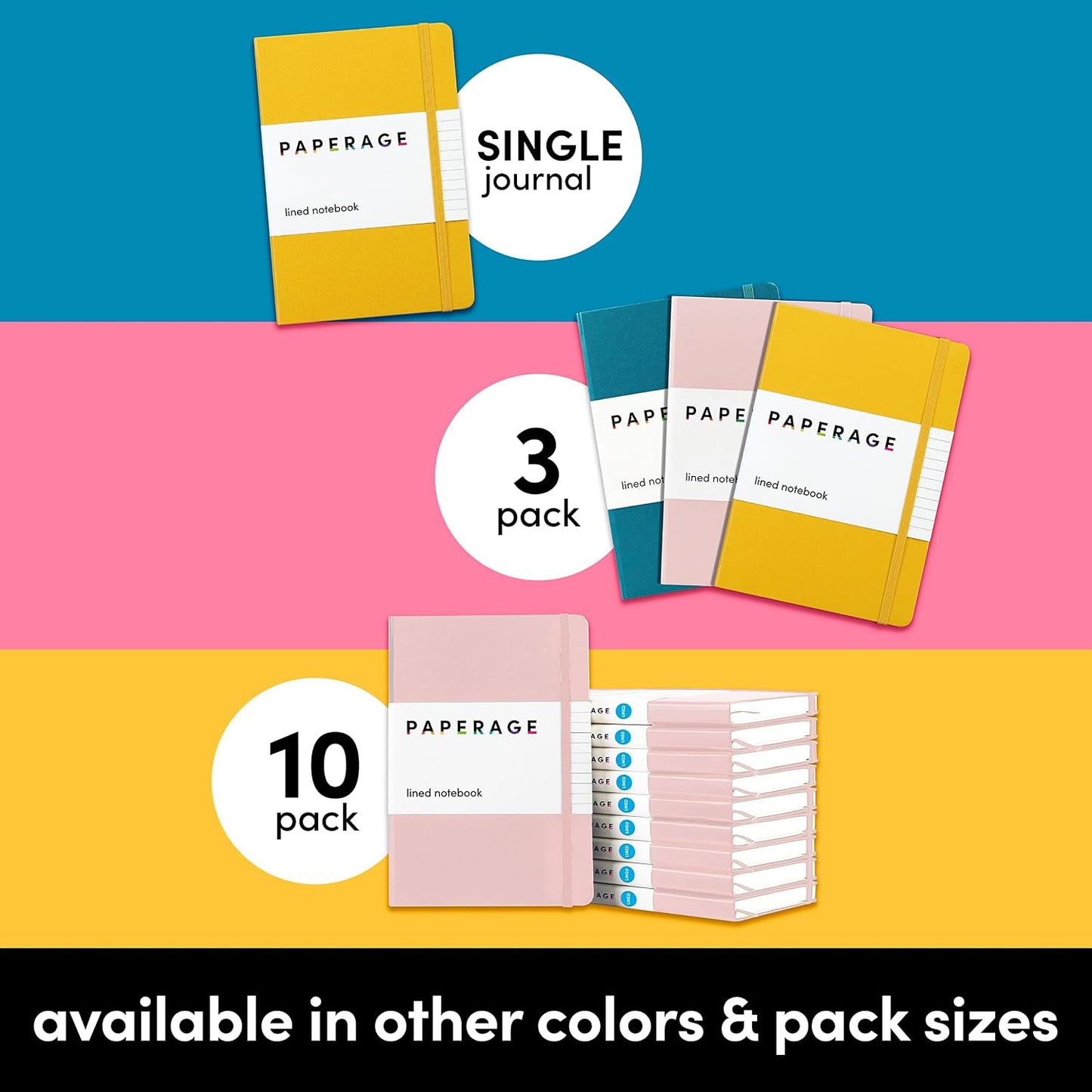 PAPERAGE Lined Journal Notebook, Hardcover Journal for Women & Men, 160 Pages, (5.6 in x 8 in), College Ruled Journaling Notebook for Work, School Supplies & Note Taking, (Black)