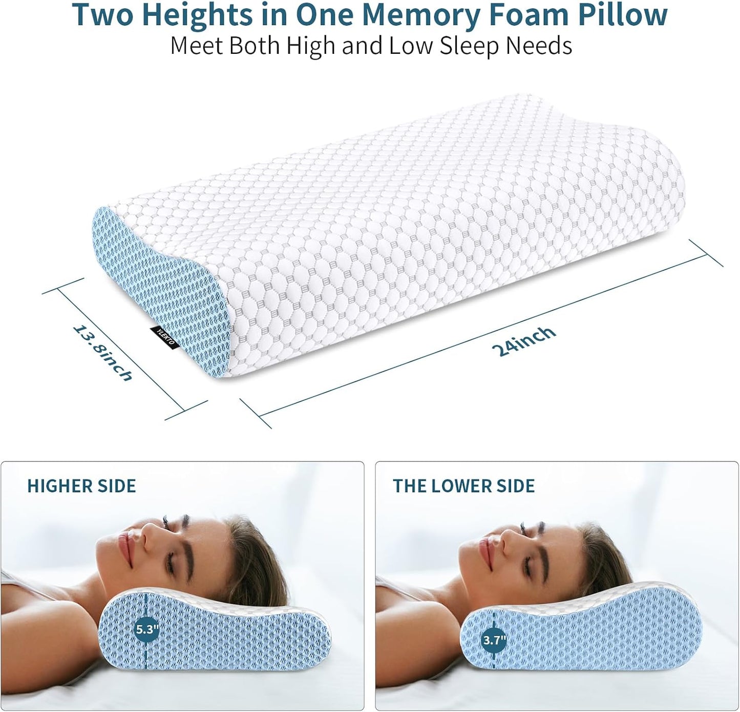 Cervical Pillow for Neck Pain Relief, Contour Memory Foam Pillows for Sleeping, Ergonomic Pillow Adjustable Orthopedic Cooling Pillow Bed Pillow Neck Support for Side Back Stomach Sleepers(Blue)
