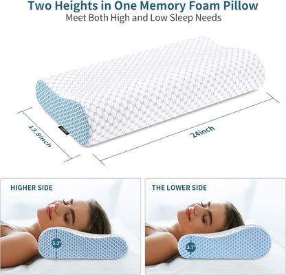 Cervical Pillow for Neck Pain Relief, Contour Memory Foam Pillows for Sleeping, Ergonomic Pillow Adjustable Orthopedic Cooling Pillow Bed Pillow Neck Support for Side Back Stomach Sleepers(Blue)