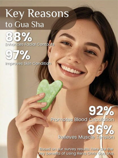 Rena Chris Gua Sha Facial Tools: Jade Stone Guasha Tool for Face Acupuncture Therapy, Facial Massager for Jawline Sculpting and Puffiness Reducing (Green)