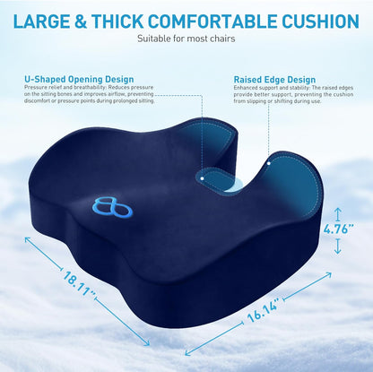 BlissTrends Seat Cushion with Velvet Cover, Thick Memory Foam Cushions for Office Chair, Car Seat, Airplane, Relieving Pressure Tailbone Sciatica Back Pain for Long Sitting, Car Drivers 4.7in Black