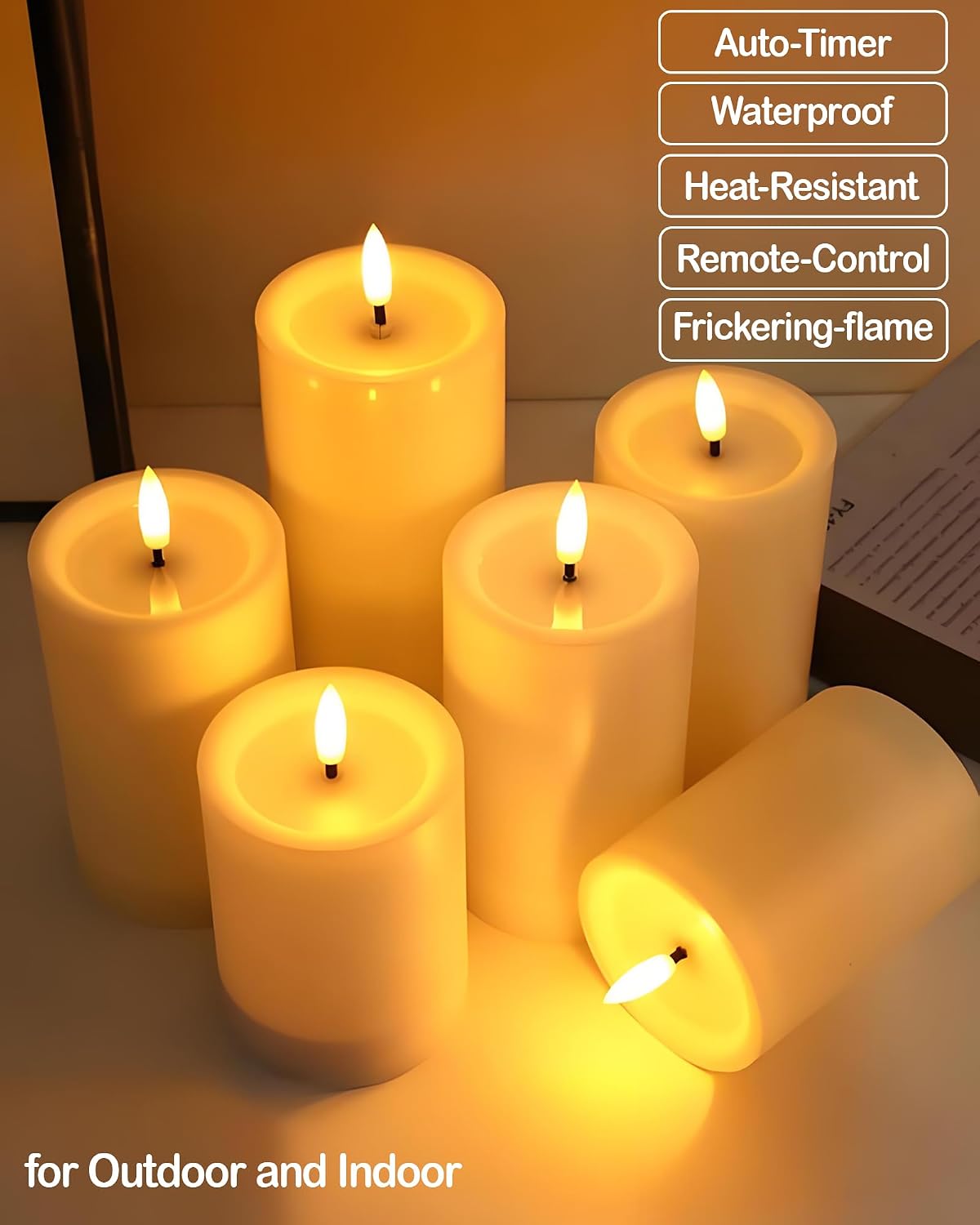 Gmnee 3"x4" Outdoor Waterproof Flameless Candles with Remote and Timers, LED Candles, Battery Operated Candles, Electric Fake Pillar Candles for Patio, Porch, and Lanterns Decor (Ivory, Plastic)