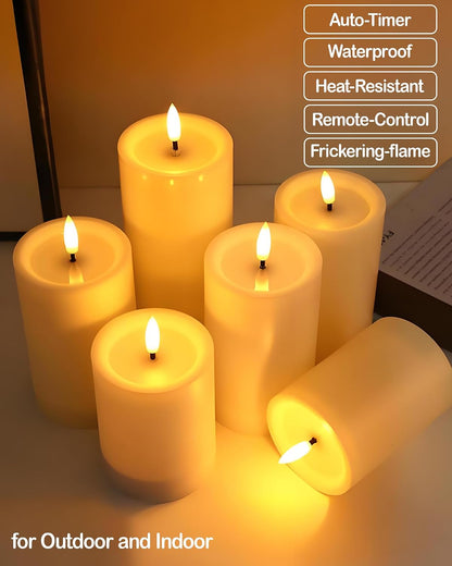 Gmnee 3"x4" Outdoor Waterproof Flameless Candles with Remote and Timers, LED Candles, Battery Operated Candles, Electric Fake Pillar Candles for Patio, Porch, and Lanterns Decor (Ivory, Plastic)