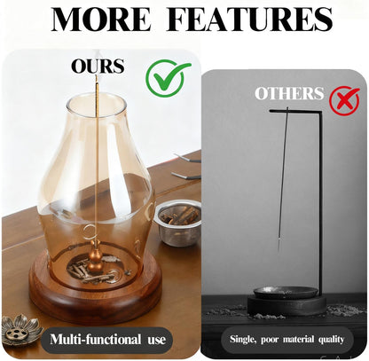 Glass Incense Holder for Sticks, Wooden Incense Stick Holder with Ash Catcher, Modern Insence-Stick Holder, Anti-Ash Flying Incent Holder for Yoga Spa Meditation Zen Home Decor (Transparent)