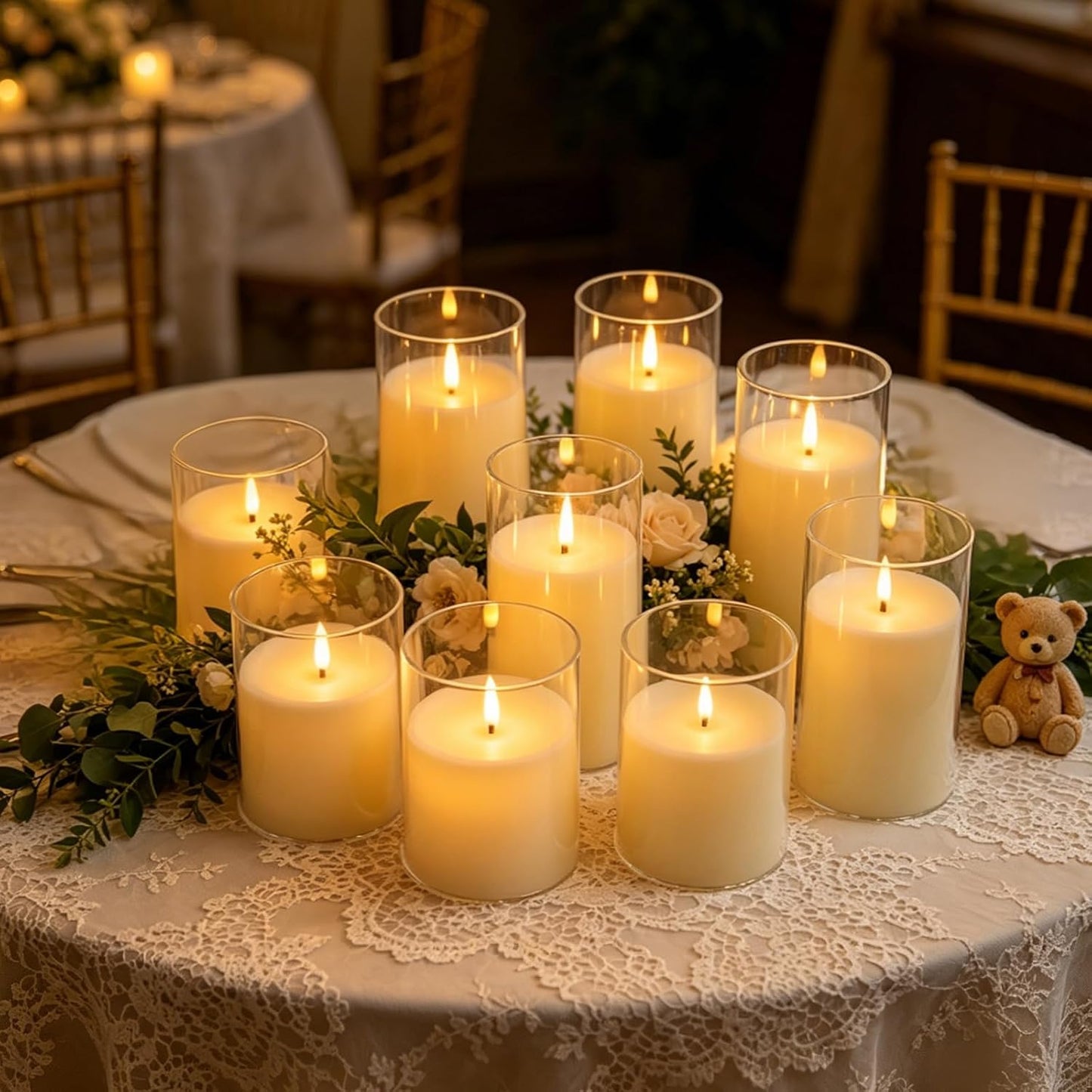 kakoya Flickering Flameless Candles Battery Operated with Remote and 2/4/6/8 H Timer Acrylic Led Pillar Candles Pack of 9 (appr D2.3"xH5.5"6.5"7.5")with Realistic 3D Wick Candles for Home Decor(White)