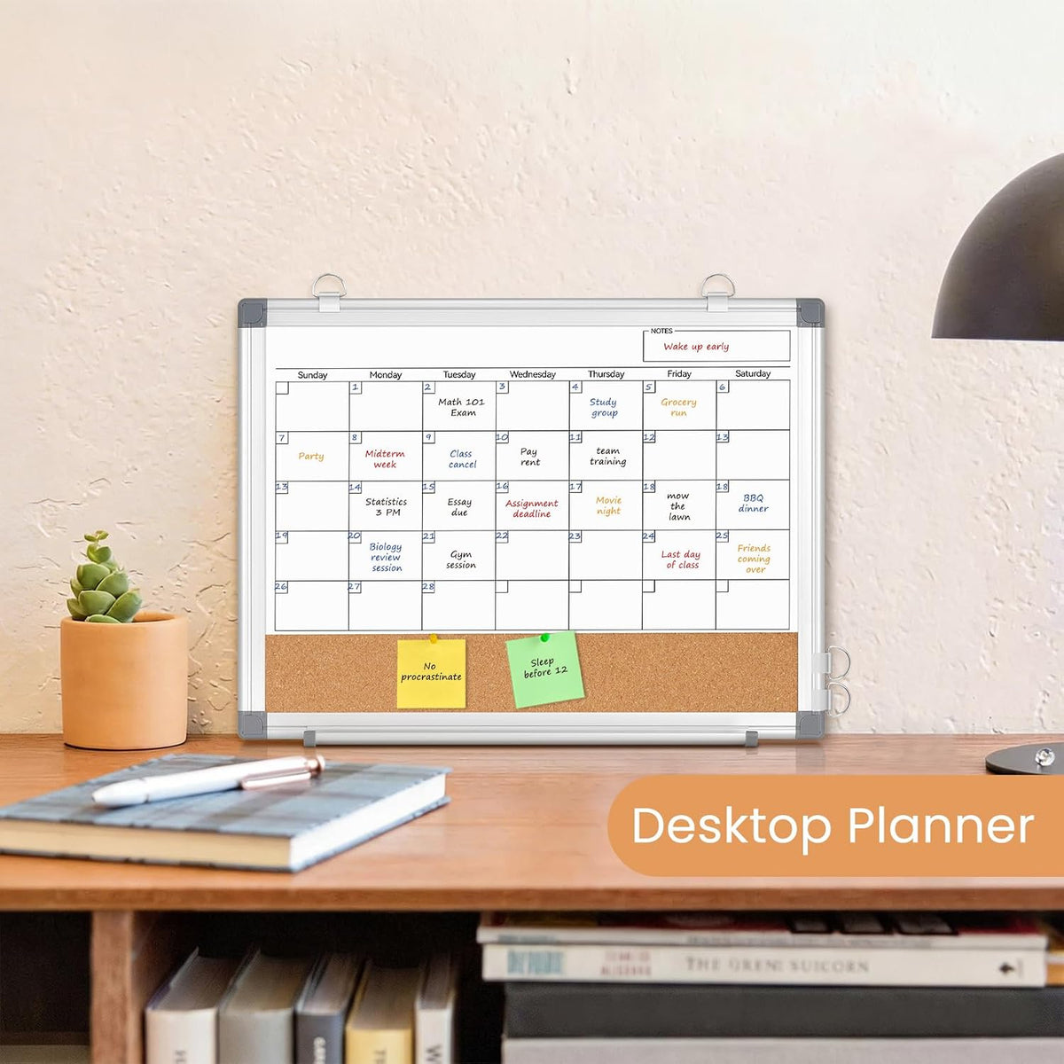 Weekly Dry Erase Calendar Whiteboard for Wall, 24" x 18" Cork Week Planner
