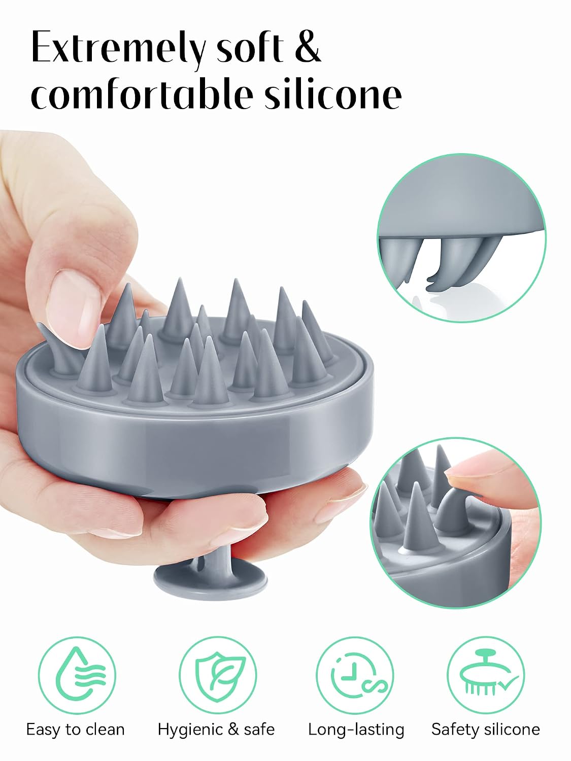 HEETA Scalp Massager Hair Growth, Soft Silicone Scalp Scrubber Shampoo Brush for Exfoliation, Dandruff Removal Head Massage Stress Relax, Wet & Dry Use for Thick Thin Curly Hair Care, Black