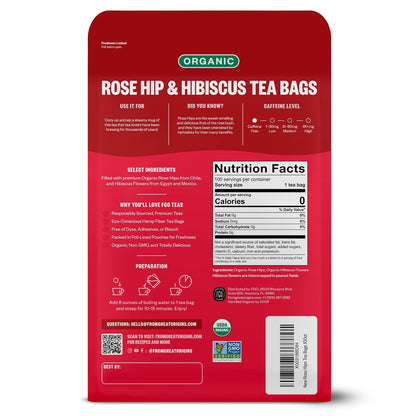 FGO Organic Rosehips Tea, Eco-Conscious Tea Bags, 100 Count, Packaging May Vary (Pack of 1)