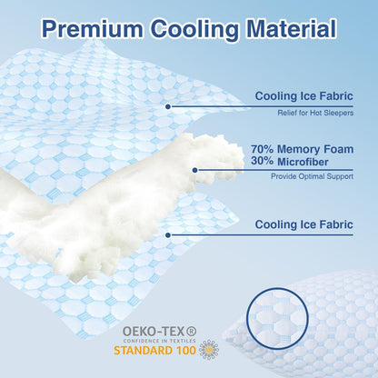 Favocama Cooling Pillow for Sleeping, Shredded Memory Foam Pillows Queen Size Set of 2, Double Sided Cooling Bed Pillows for Hot Sleepers, Side Back and Stomach Sleepers