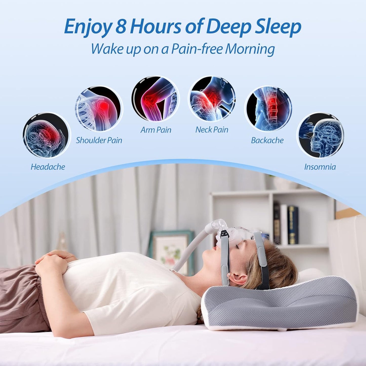 HOMCA CPAP Pillow for Side Sleeping, CPAP Nasal Pillows for All CPAP Masks Users to Reduce Air Leaks & Masks Pressure, Neck Support Pillows for Sleeping for Neck Pain Relief