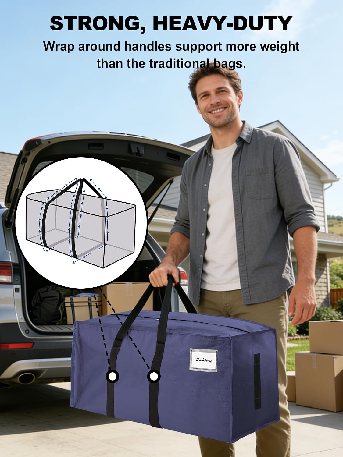 HOMESURE Supports 200lbs Heavy Duty Moving Bags - Strong Zipper & Wrap-Around Handles - Water-Resistant Storage Totes, Durable Alternative to Moving Boxes - - Semi-Transparent