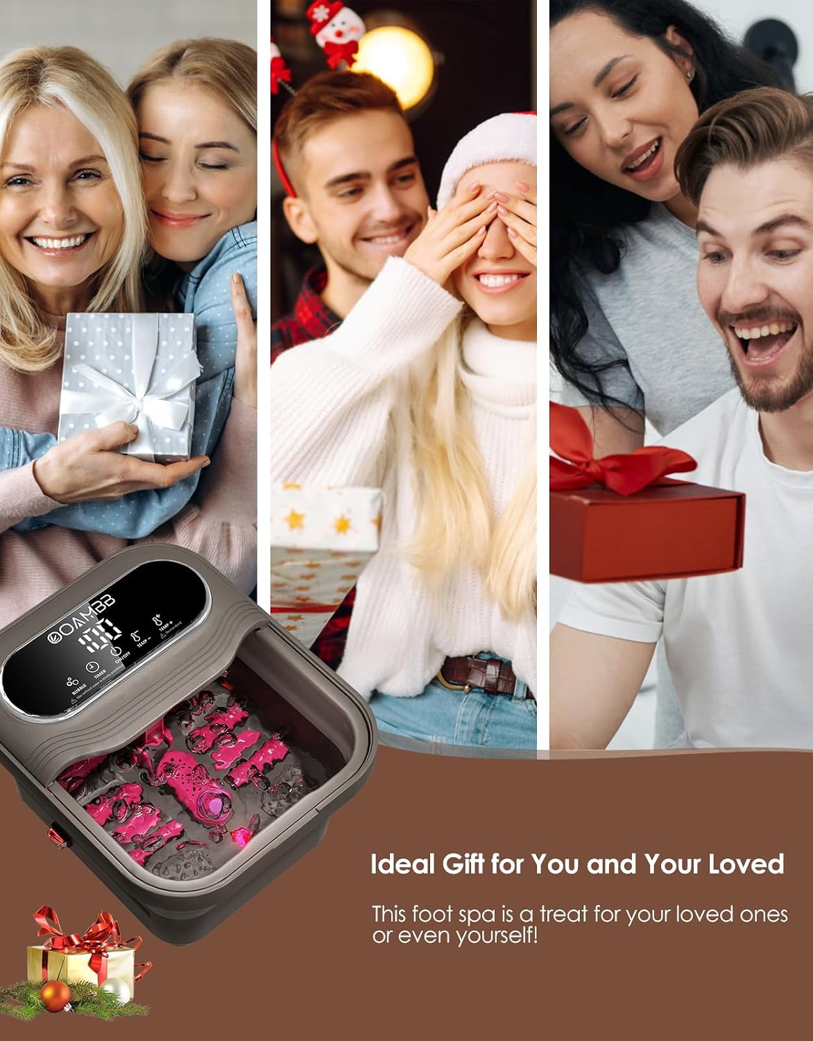 OOAMBB Collapsible Foot Spa with Heat, Bubble and Temp Control, Foot Bath Massager with XL Touch Screen and Massage Rollers, Foot Soaking Tub, Pedicure Foot spa for Stress Relief (Grey)