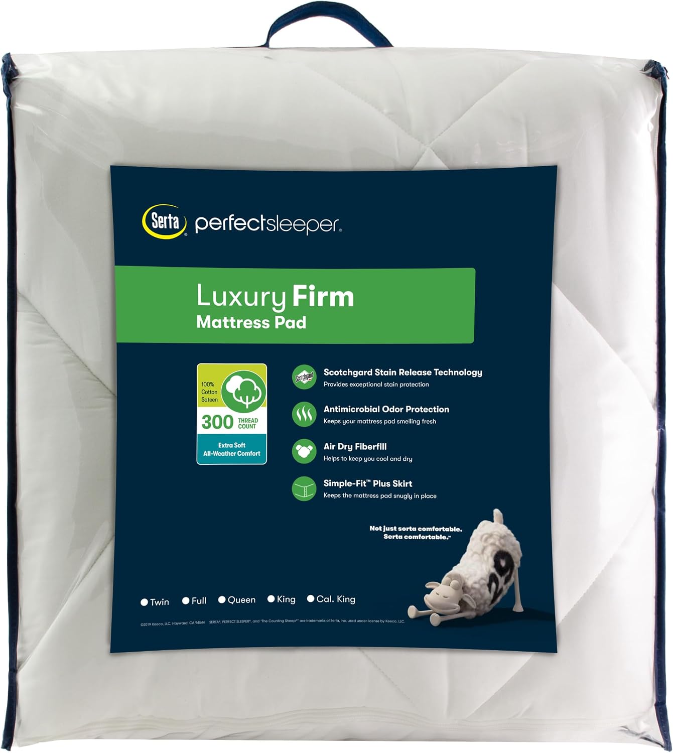 Serta Luxury Firm 100% Cotton Quilted Mattress Pad with Cooling Fiber Fill, King, White