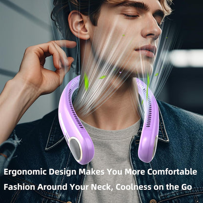 Portable Neck Fan, Personal Wearable Bladeless Fan, 6000mAh USB Rechargeable, 360° Airflow, LED Display, 4-Speeds, Hands Free Fan for Outdoor Indoor, Birthday Gifts for Men Women Dad Mom (Black)