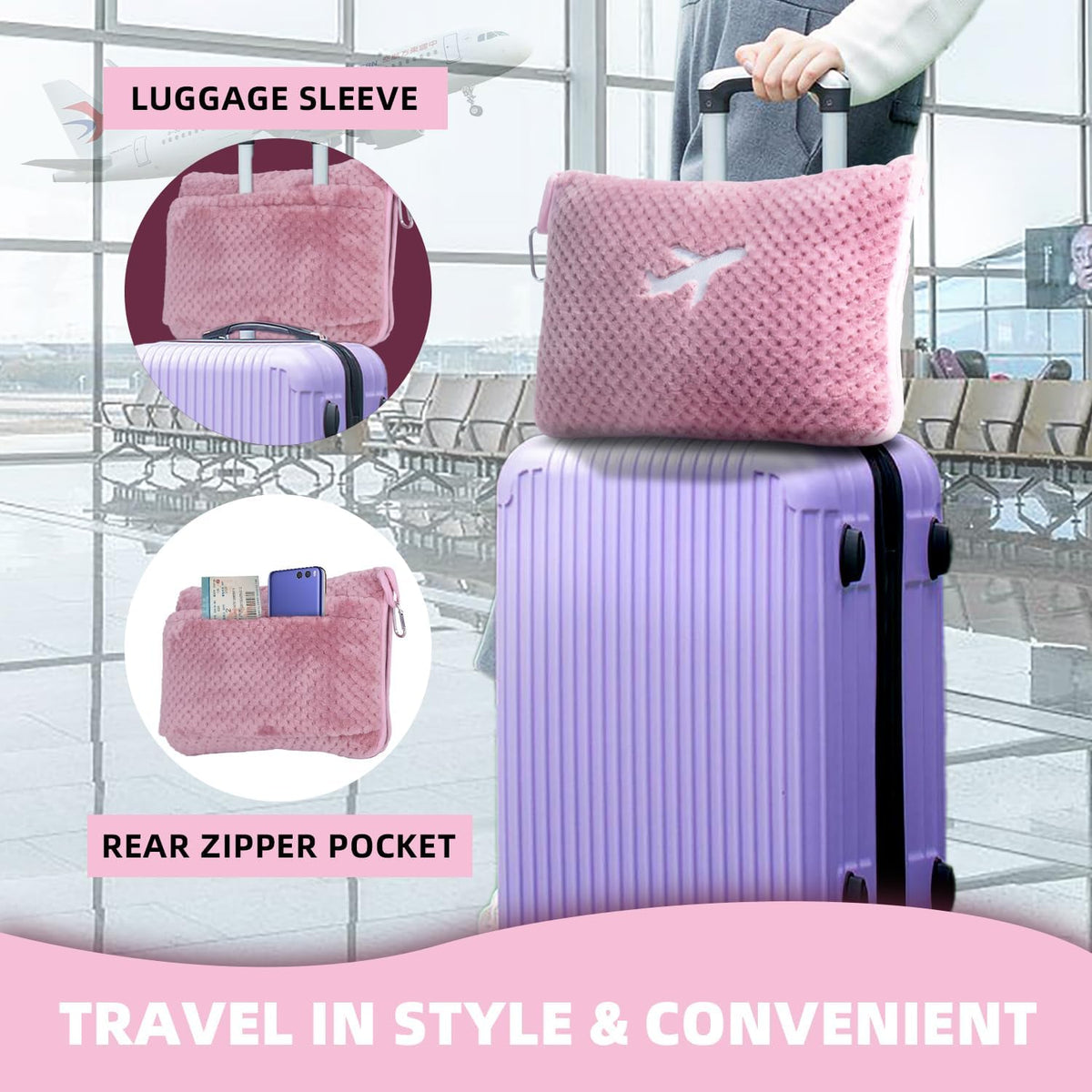 3 in 1 Travel Blanket Pillow Set - 350 GSM Thick Travel Blanket Airplane Compact with Bag, Soft Bag with a Pocket, Inflatable Travel Pillow for Camping & Car Trip(Mint Green)