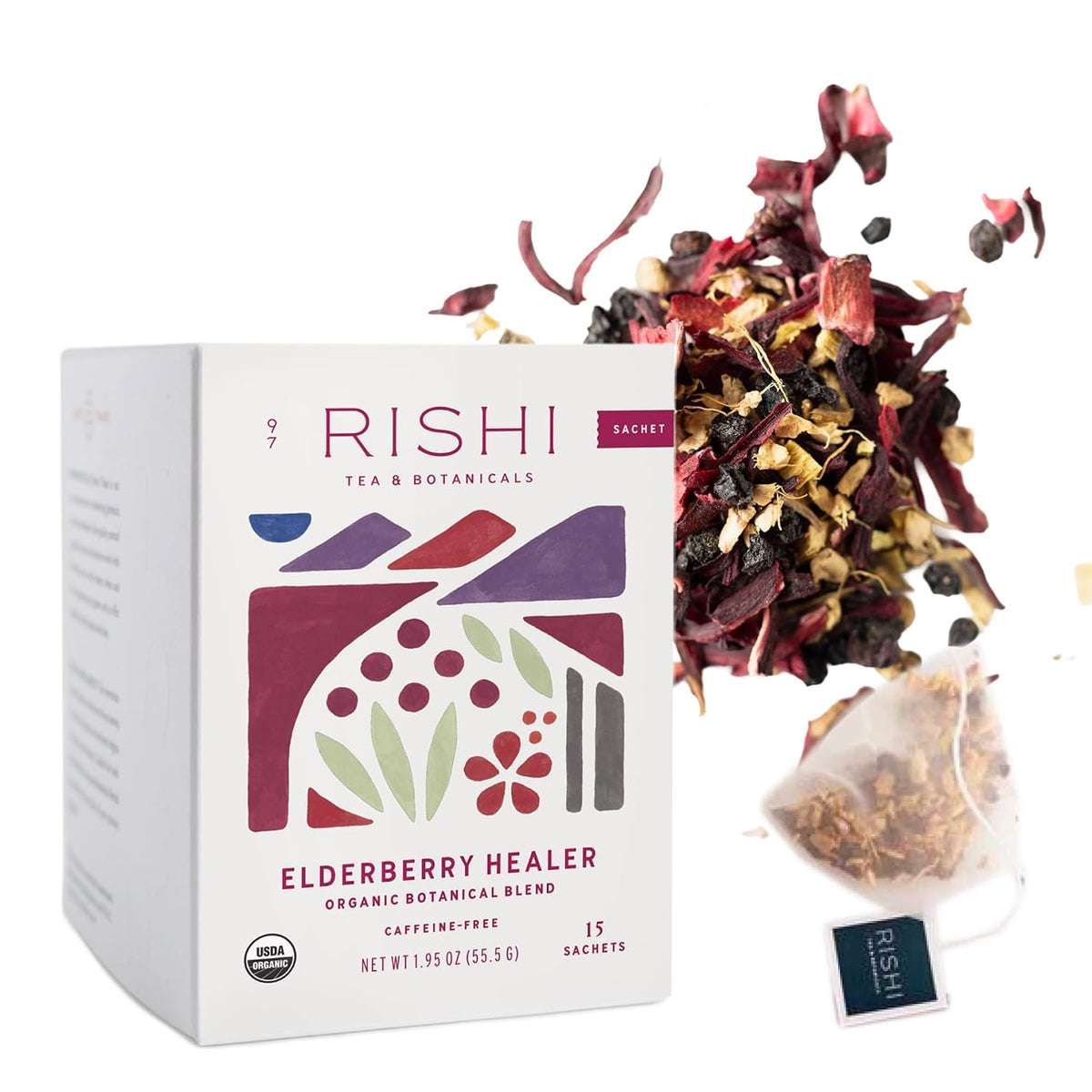 Rishi Tea Elderberry Healer Organic Herbal Tea Bags, Caffeine Free, 15ct
