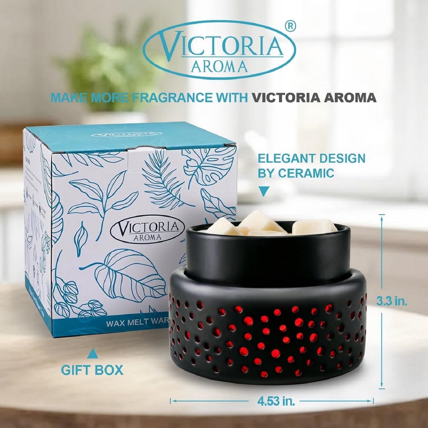 VICTORIA AROMA Ceramic Wax Melt Warmer - LED Night Light Candle Wax Warmer for Scented Wax, Electric Fragrance Wax Melter for Home, Office, Bedroom Decor, and Gifts